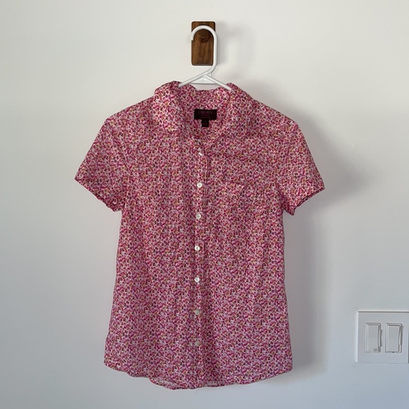 Liberty of London J.Crew Sz. 0 Pink Floral Peter Pan Collar Button Down Shirt - Picture 4 of 6